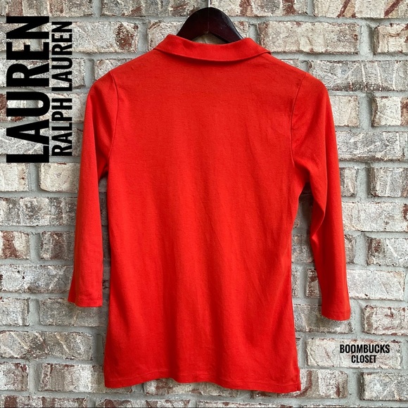 Lauren Ralph Lauren Red Orange 3/4 sleeve Polo Shirt - Picture 2 of 13